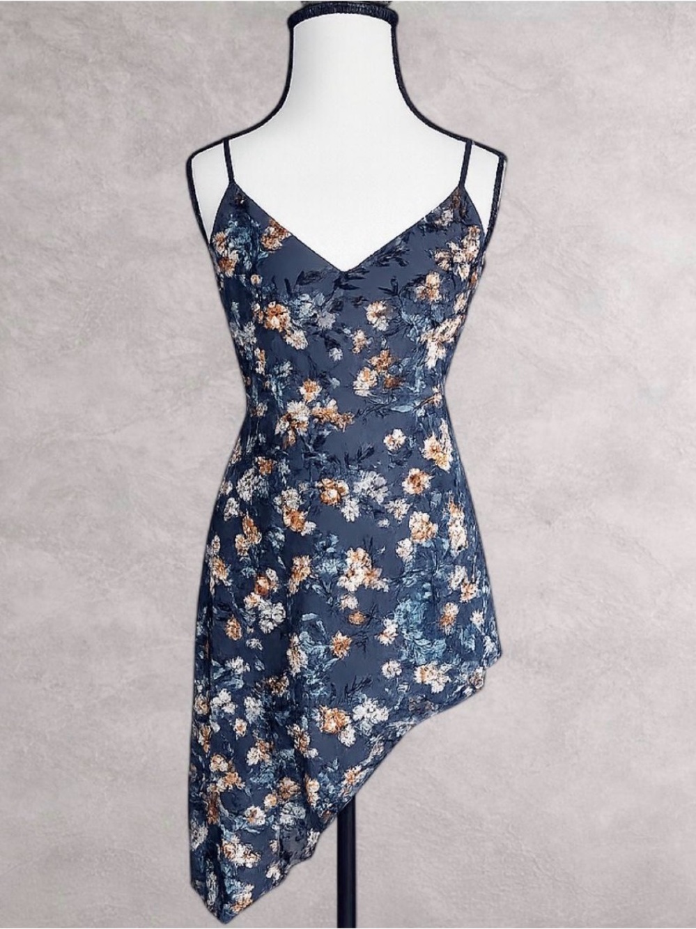 Lulus Floral Burnout Velvet Asymmetrical Dress - Size Medium